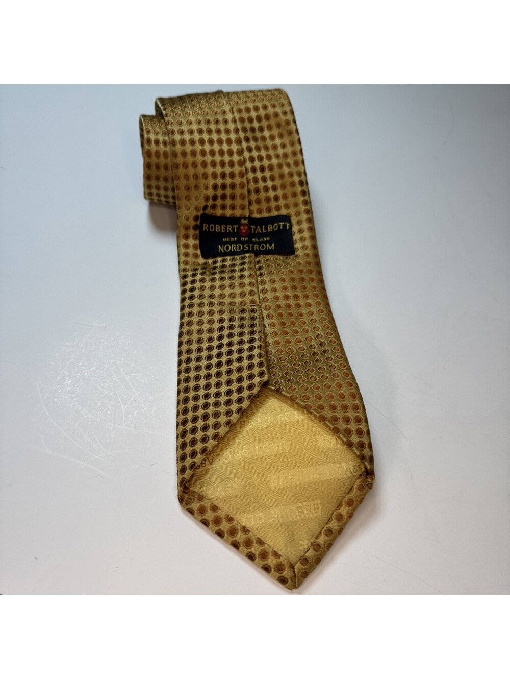 ROBERT TALBOTT Best of Class Silk Neck Tie Designer POLKA DOT Yellow Gold EUC